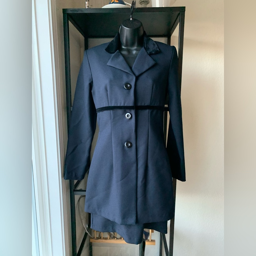 Elegant Black Women's Coat & Shift Dress Velvet Accents My Michelle EUC Office
